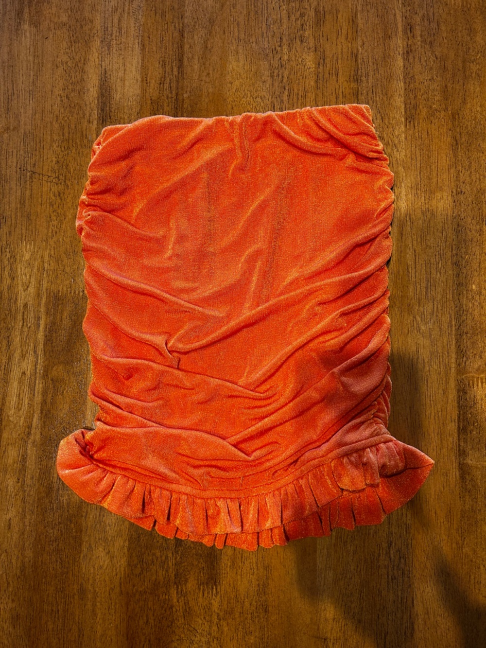 Orange Velvet Ruffle Mini Skirt